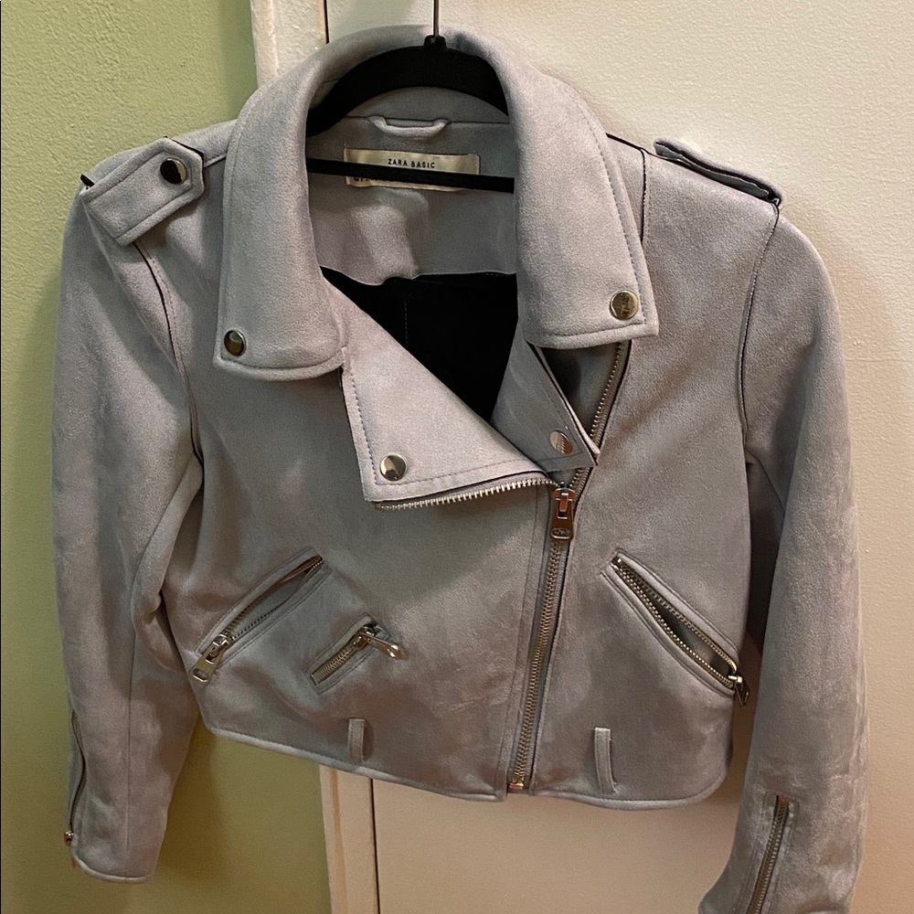 Zara Basic Outerwear light blue Faux Suede Biker J